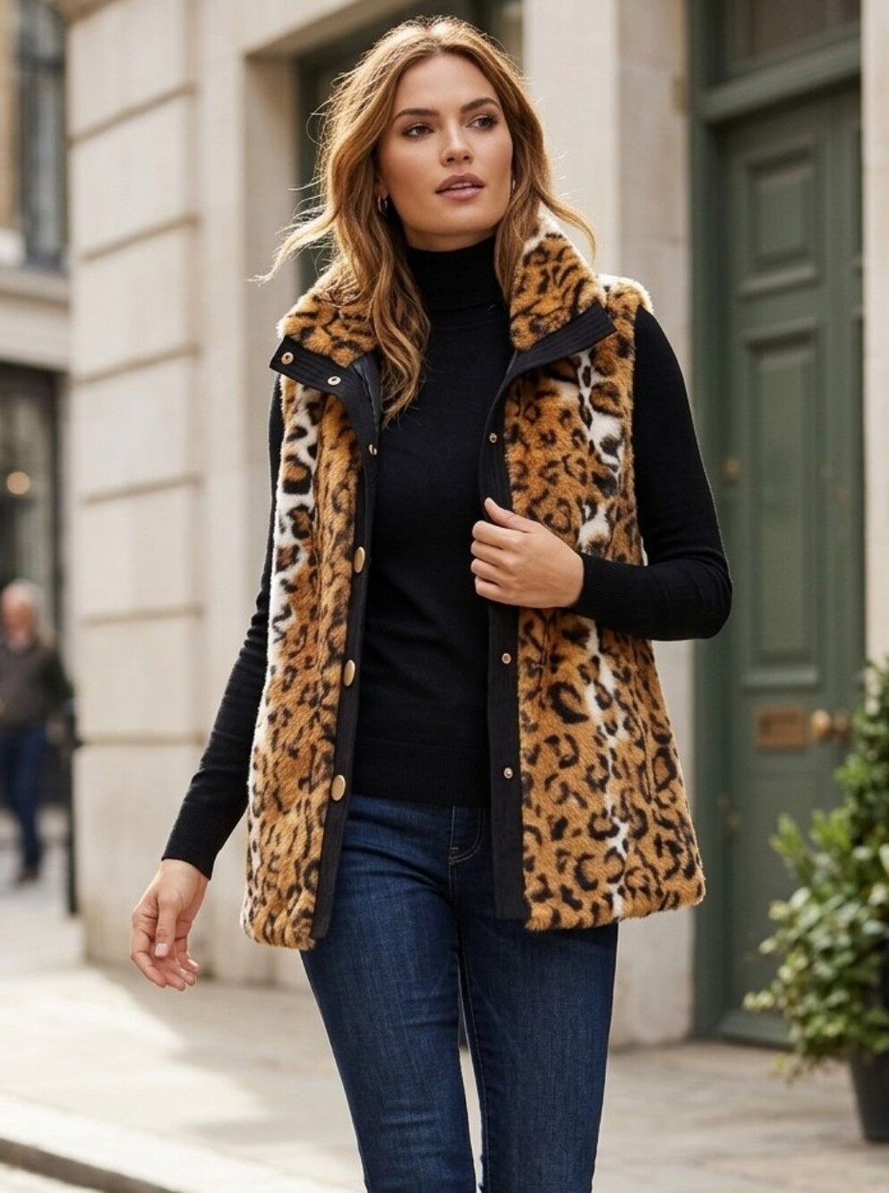 Marc New York Leopard Print Faux Fur Vest